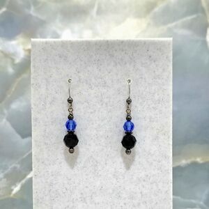 Sterling Silver Hook With Blue And Black Earrings